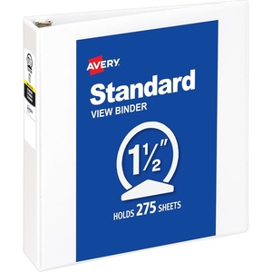 image:imageAvery Standard View 3 Ring Binder 1 Round Rings 175Sheet Capacity 14 Inch Wide Spine 1 White Binder Ideal for Lightweight Organization and Occasional Referencing 0571115