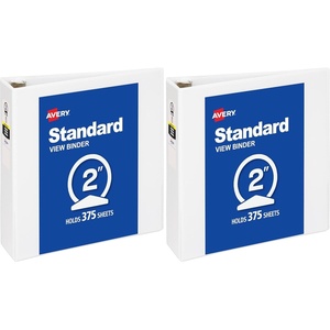 image:imageAvery Standard View 3 Ring Binder 2 Round Rings 375Sheet Capacity 28 Inch Wide Spine 1 White Binder Ideal for Lightweight Organization and Occasional Referencing 057801 Count Pack of 2