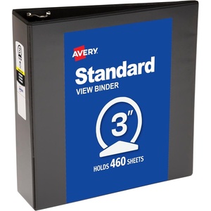 image:imageAvery Standard View 3 Ring Binder 3 Round Rings 460Sheet Capacity 35 Inch Wide Spine 1 Black Binder Ideal for Lightweight Organization and Occasional Referencing 058913