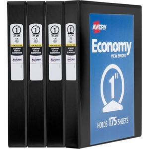 image:imageAvery Standard View 3 Ring Binders 1 Round Rings 175Sheet Capacity 14 Inch Wide Spine Black Binders Ideal for Lightweight Organization and Occasional Referencing 4Pack of 19203