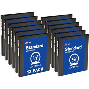 image:imageAvery Standard View 3 Ring Binders 2 Round Rings 375Sheet Capacity 28 Inch Wide Spine Black Binders Ideal for Lightweight Organization and Occasional Referencing 12Pack of 0573005