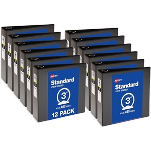 image:imageAvery Standard View 3 Ring Binders 2 Round Rings 375Sheet Capacity 28 Inch Wide Spine Black Binders Ideal for Lightweight Organization and Occasional Referencing 12Pack of 057303