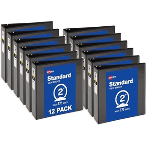 image:imageAvery Standard View 3 Ring Binders 2 Round Rings 375Sheet Capacity 28 Inch Wide Spine Black Binders Ideal for Lightweight Organization and Occasional Referencing 12Pack of 057302