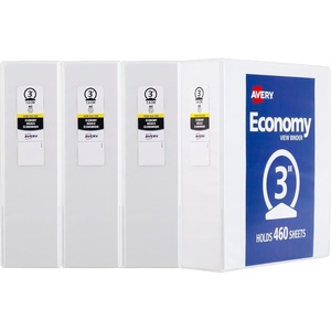 image:imageAvery Standard View 3 Ring Binders 2 Round Rings 375Sheet Capacity 28 Inch Wide Spine White Binders Ideal for Lightweight Organization and Occasional Referencing 4Pack of 192023
