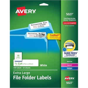 image:imageAvery TrueBlock Extra Large File Folder Labels 1516 x 3716 450 Printable Labels White 50271516 inches x 3716 inches
