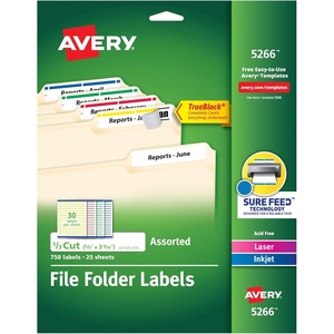 image:imageAvery TrueBlock File Folder Labels 23 x 3716 750 Printable Labels Assorted Colors Permanent 5266067 x 343 Inches Pack of 10