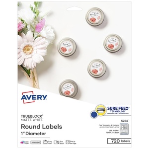 image:imageAvery TrueBlock Matte White Round Labels Sure Feed Technology 1 Diameter 480 Matte White Labels PrinttoTheEdge LaserInkjet Printable Great for Product Merchandising Stickers720 labels