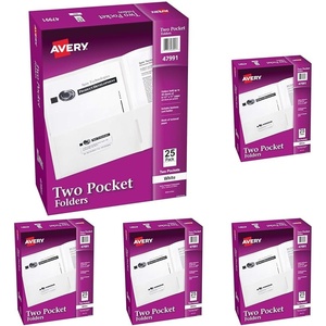 image:imageAvery Two Pocket Folders Holds up to 40 Sheets Business Card Slot 25 White Folders 47991White