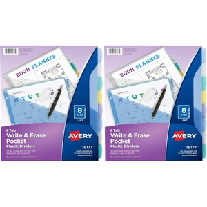 image:imageAvery Write amp Erase Pocket Plastic Dividers for 3 Ring Binders 8Tab Sets Multicolor Tabs Viewable Beyond Sheet Protectors 1 Set 161771 Set Pack of 2