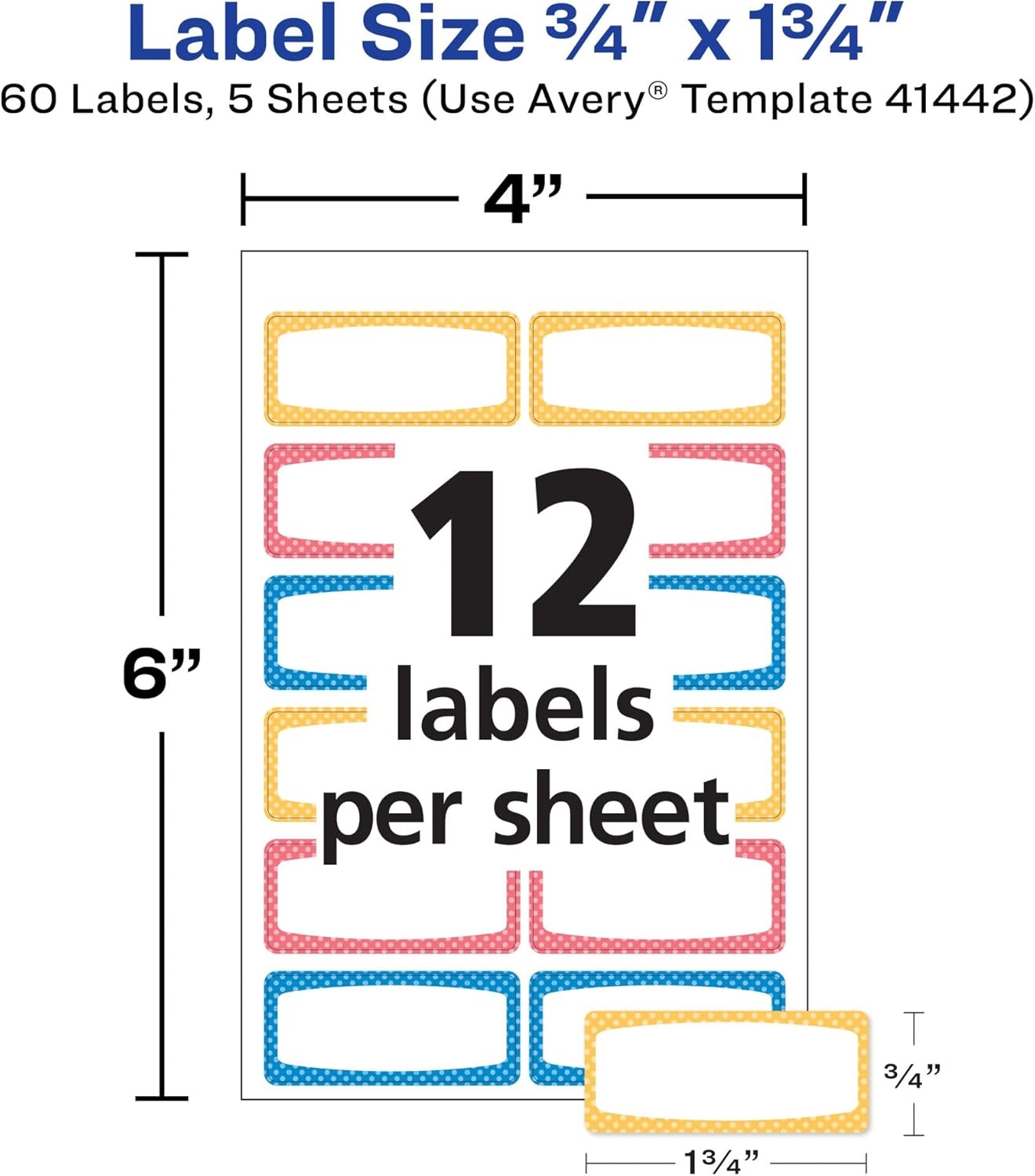 image:imageAvery Durable Labels for Kids Gear 34 x 134 Assorted Border Colors WaterResistant Labels 60 Total 4144234 in X 134 in Pack of 2