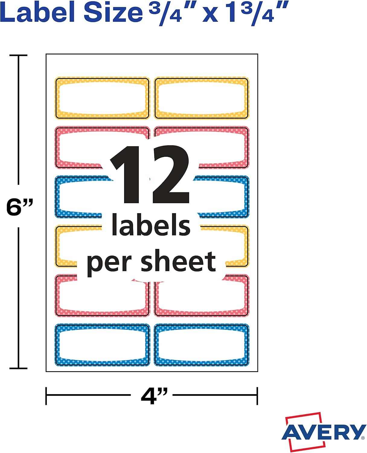 image:imageAvery Durable Labels for Kids Gear 34 x 134 Assorted Border Colors WaterResistant Labels 60 Total 4144234 in X 134 in Pack of 2