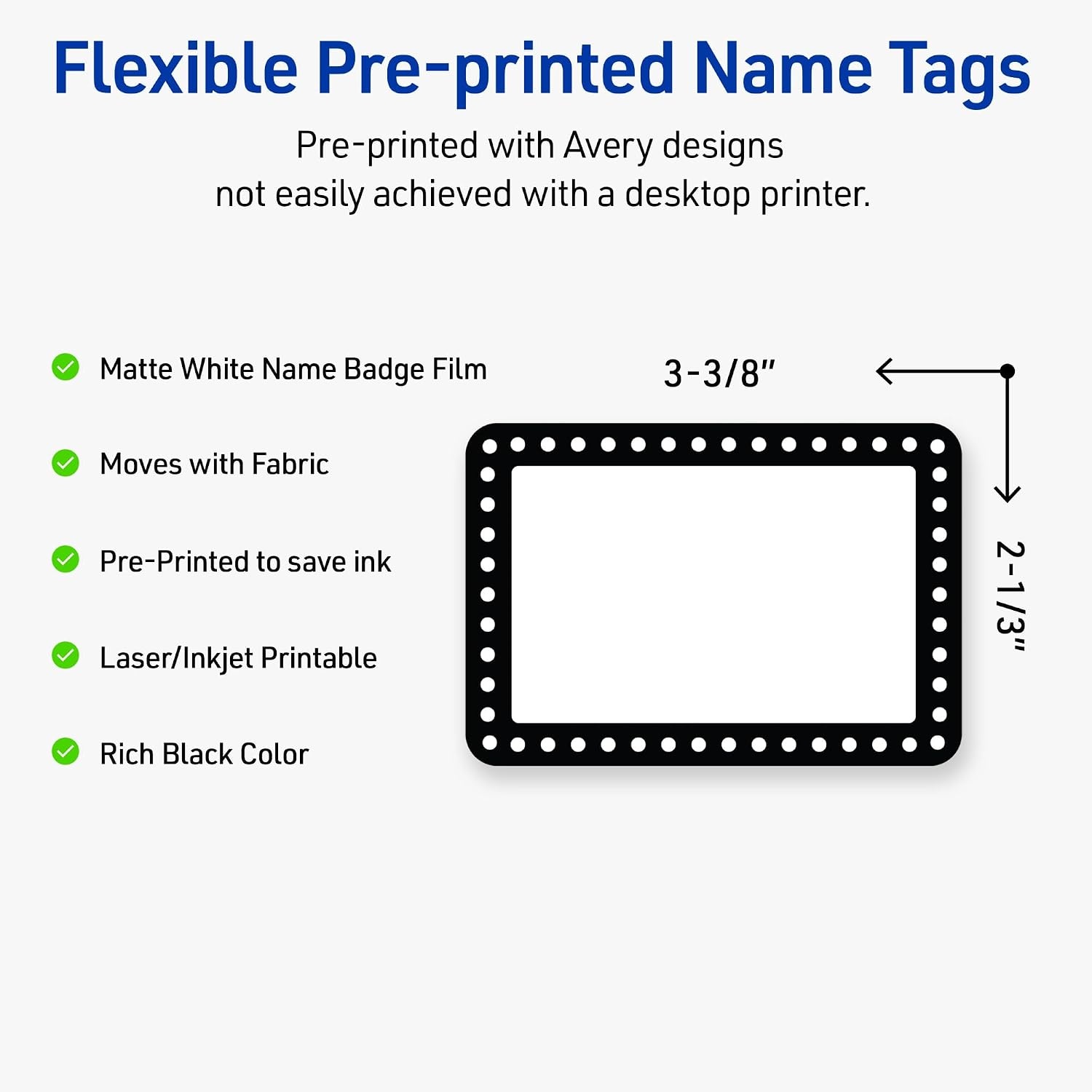 image:imageAvery Printable Adhesive Name Tags 213 x 338 Matte White with Double Black Border Design Removable Laser amp Inkjet Compatible 80 Total Great Name Badges for Weddings amp EventsBlack  White Polka Dots