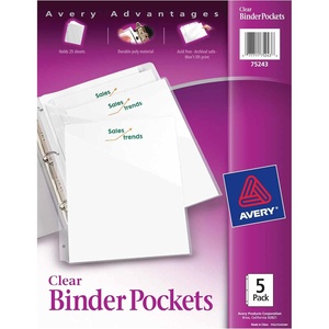 image:imageAvery Binder Pockets for 3 Ring Binders Clear 85 x 11 AcidFree and ArchivalSafe 15 Binder Folders Total 3Pack of 752963 packs