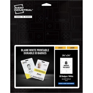 image:imageAvery Durable Tall ID Badges for Lanyards Laser Printable on Both Sides Blank White 80 Total 3375 x 2125 61612