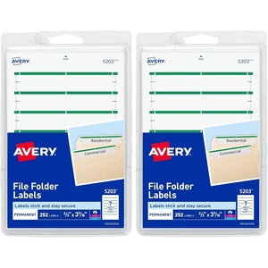 image:imageAvery File Folder Labels on 4 x 6 Sheets Easy Peel WhiteGreen Print or Write 23 x 3716 252 Labels 5203One Size Pack of 2