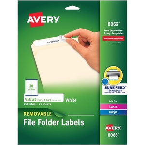 image:imageAvery File Folder Labels with Sure Feed 23 x 3716 750 Printable Labels Removable White 80660