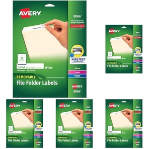 image:imageAvery File Folder Labels with Sure Feed 23 x 3716 750 Printable Labels Removable White 806623 in X 3716 in Pack of 5