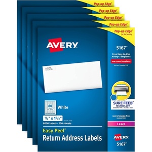 image:imageAvery Mailing Address Labels Laser Printers 40000 Labels 12 x 134 Permanent Adhesive Easy Peel 5 packs 5167