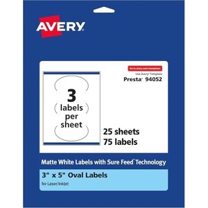 image:imageAvery Matte White Oval Labels Sure Feed Technology 3 x 5 75 Matte White Printable Labels75 Labels