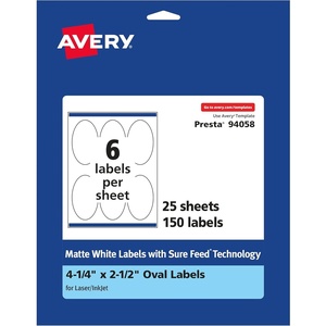 image:imageAvery Matte White Oval Labels Sure Feed Technology 425 x 25 150 Matte White Printable Labels150 Labels