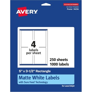 image:imageAvery Matte White Rectangle Labels Sure Feed Technology 5 x 35 100 Matte White Printable Labels1 000 Labels