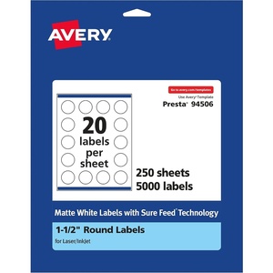 image:imageAvery Matte White Round Labels Sure Feed Technology 15 Diameter 500 Matte White Printable Labels5 000 Labels