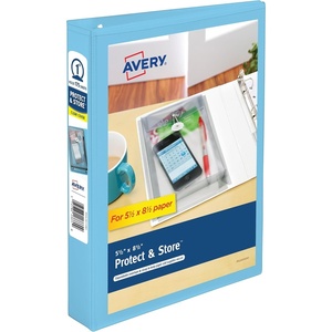 image:imageAvery Mini Durable View Protect amp Store 3 Ring Binder Holds 55 x 85 Paper 1 Round Rings 175Sheet Capacity 14 Inch Wide Spine Includes Fully Enclosed Pocket 1 Light Blue Binder 230141