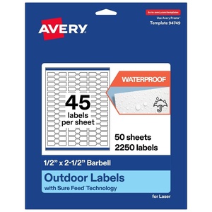 image:imageAvery Outdoor Waterproof Barbell Labels with Sure Feed Technology 05 x 25 White Film Compatible with Laser Printers 450 Labels Total Great for Product Branding Packaging and More2 250 labels