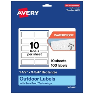 image:imageAvery Outdoor Waterproof Rectangle Labels with Sure Feed Technology 15 x 375 White Film PrinttotheEdge Compatible with Laser Printers 500 Labels Total100 labels