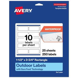 image:imageAvery Outdoor Waterproof Rectangle Labels with Sure Feed Technology 15 x 375 White Film PrinttotheEdge Compatible with Laser Printers 500 Labels Total250 labels
