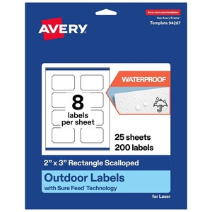 image:imageAvery Outdoor Waterproof Rectangle Scalloped Labels with Sure Feed Technology 2 x 3 White Film PrinttotheEdge Compatible with Laser Printers 80 Labels Total200 labels