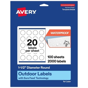 image:imageAvery Outdoor Waterproof Round Labels with Sure Feed Technology 15 Diameter White Film PrinttotheEdge Compatible with Laser Printers 1000 Labels Total2 000 labels
