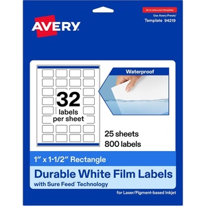 image:imageAvery Printable Durable White Rectangle Labels Sure Feed Technology 1 x 15 PrinttotheEdge Waterproof Labels Laser amp PigmentBased Inkjet Compatible 320 Total800 labels