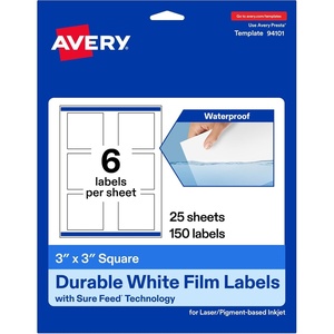 image:imageAvery Printable Durable White Square Labels Sure Feed Technology 3 x 3 PrinttotheEdge Waterproof Labels Laser amp PigmentBased Inkjet Compatible 60 Total150 labels