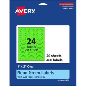 image:imageAvery Printable Oval Labels Sure Feed Technology 1 x 2 Neon Green Labels PrinttoTheEdge LaserInkjet Printable 960 Total Great for Soaps and Candles480 labels
