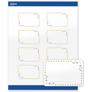 image:imageAvery Printable Rectangle Labels Gold Double Border Florals 2 x 3 Glossy White Rectangle Labels Permanent LaserInkjet 80ct Great for Product MerchandisingGreen Florals With Gold Dots