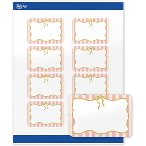 image:imageAvery Printable Rectangle Labels Gold Double Border Florals 2 x 3 Glossy White Rectangle Labels Permanent LaserInkjet 80ct Great for Product MerchandisingPink Stripes With Metallic Gold Bow