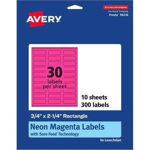 image:imageAvery Printable Rectangle Labels Sure Feed Technology 34 x 214 Neon Magenta Labels PrinttoTheEdge LaserInkjet Printable 1200 Total Great for Mailing300 labels