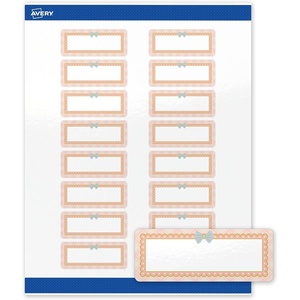 image:imageAvery Printable Rectangle Labels Sure Feed Technology Blue Border Gold Dots Design 1 x 258 Glossy White Permanent Adhesive LaserInkjet 160 Total Great for AddressingPink  Gold Scallop Frame W Bow