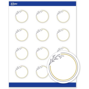 image:imageAvery Printable Round Cards Sure Feed Technology 2 Diameter Matte White with Blue Border Gold Dots Design Laser amp Inkjet Compatible 120 Total Great for Branding Weddings and MoreGold  Navy Border with Florals