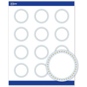 image:imageAvery Printable Round Cards Sure Feed Technology 2 Diameter Matte White with Blue Border Gold Dots Design Laser amp Inkjet Compatible 120 Total Great for Branding Weddings and MoreBlue Border with Gold Dots