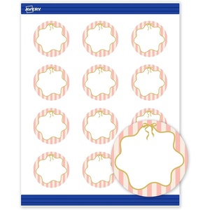 image:imageAvery Printable Round Cards Sure Feed Technology 2 Diameter Matte White with Blue Border Gold Dots Design Laser amp Inkjet Compatible 120 Total Great for Branding Weddings and MorePink Stripes with Metallic Gold Bow