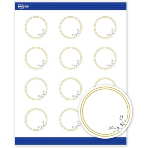 image:imageAvery Printable Round Cards Sure Feed Technology 2 Diameter Matte White with Blue Border Gold Dots Design Laser amp Inkjet Compatible 120 Total Great for Branding Weddings and MoreDouble Gold Border with Florals