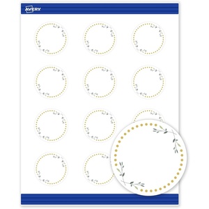 image:imageAvery Printable Round Cards Sure Feed Technology 2 Diameter Matte White with Blue Border Gold Dots Design Laser amp Inkjet Compatible 120 Total Great for Branding Weddings and MoreGreen Florals with Gold Dots