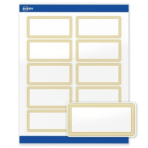 image:imageAvery Printable Shipping Labels 2 x 4 Glossy White Labels with Gold Beads Design Permanent Adhesive Laser amp Inkjet Compatible 100 Total Great for Shipping Branding and WeddingsMultilined Gold Border