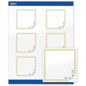 image:imageAvery Printable Square Labels Gold Dots Green Florals 3 x 3 Glossy White Square Labels Permanent LaserInkjet 60ct Great for Product MerchandisingDouble Gold Border With Florals