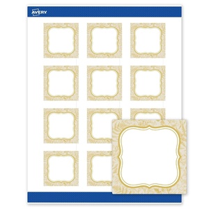 image:imageAvery Printable Square Labels Gold Edge Dots 2 x 2 Matte White Square Labels Permanent LaserInkjet 120ct Great for Product MerchandisingFlourished Metallic Gold Florals