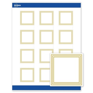 image:imageAvery Printable Square Labels Gold Edge Dots 2 x 2 Matte White Square Labels Permanent LaserInkjet 120ct Great for Product MerchandisingMultilined Gold Border