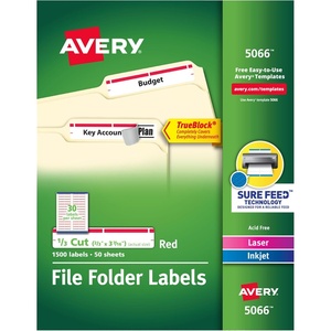 image:imageAvery TrueBlock File Folder Labels 23 x 3716 1500 Printable Labels WhiteRed Permanent 50665