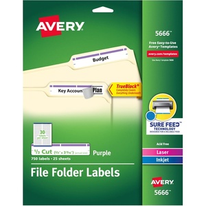 image:imageAvery TrueBlock File Folder Labels 23 x 3716 750 Printable Labels WhitePurple Permanent 5666One Size